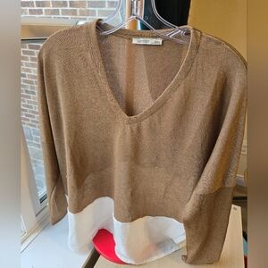 Zara Brown and White V-Neck Sweater